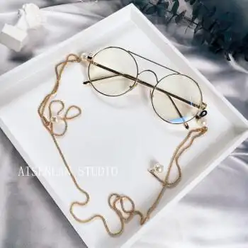 眼镜框网红款ins眼镜链子眼镜女带链条复古挂脖潮人长脸可配近视金色