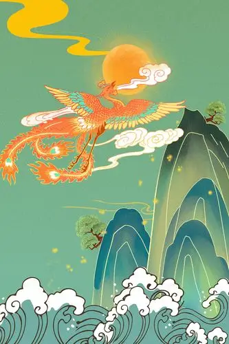 复古中国风国潮插画浴火重生火凤凰背景