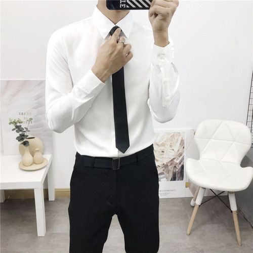送领带白衬衫男一套搭配西裤休闲韩版帅气夏季商务正装职业衬衣男