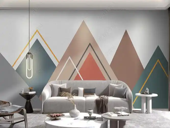 原创现代简约几何山峰拼接图案组合背景墙