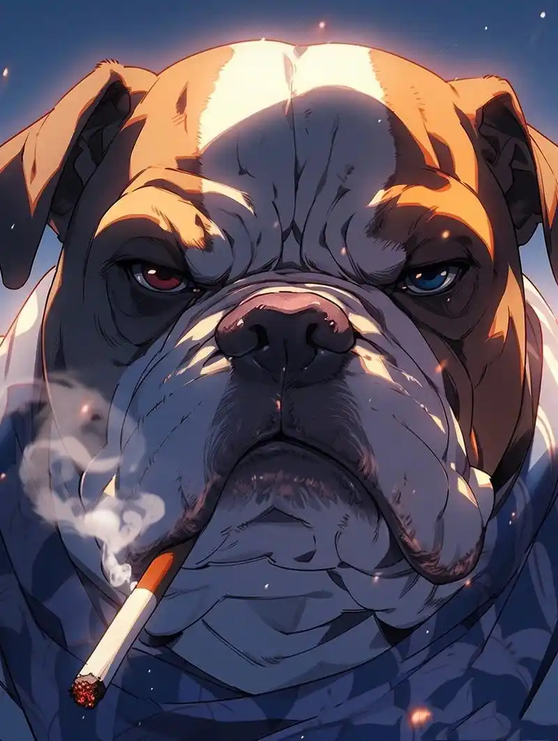 叼着烟的英国斗牛犬7515|狗狗头像