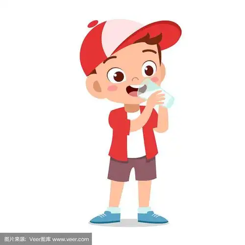 快乐的孩子喝牛奶矢量插图