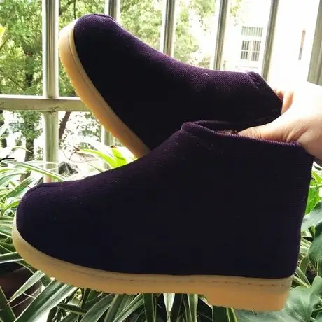 90      手工棉鞋老式棉鞋保暖居家牛筋底带拉链防滑耐磨防水底