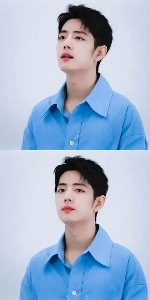 肖战蓝色衬衫直播造型