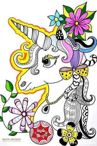 儿童画教程|当线描遇见色彩——超漂亮的装饰线描画独角兽