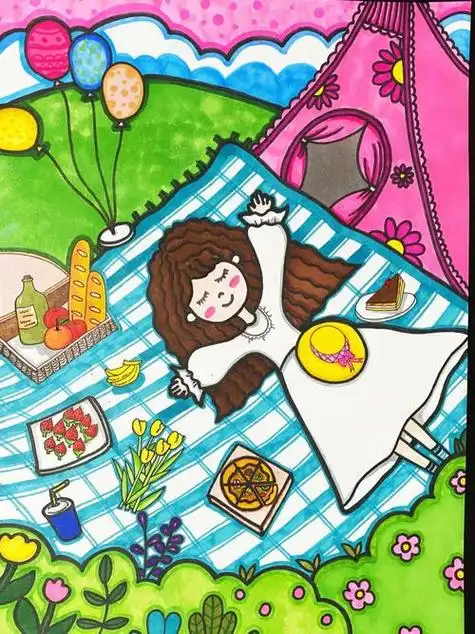 春游野餐儿童画简笔画