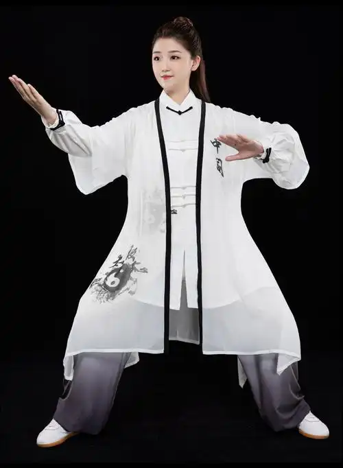 绘武太极服男女春秋太极拳服装中老年表演比赛服团体飘逸披纱套装墨谦