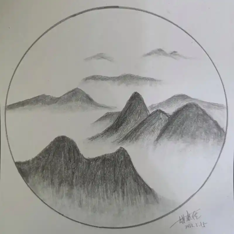 山山风景素描画,业余小画渣的日常 7215素描山水画