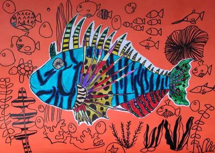 狮子鱼线描绘画写生作品