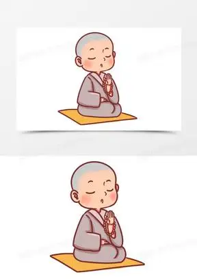 卡通手绘可爱小和尚打坐念经场景素材