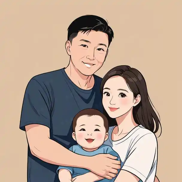 亲子头像|三口之家儿子专属插画创意设计