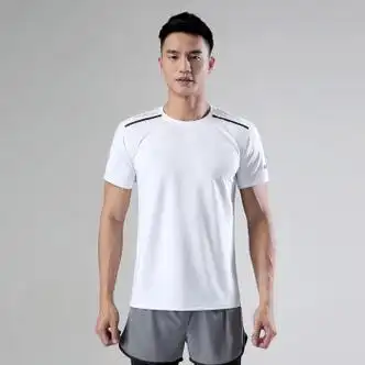 男子纯色速干t恤圆领弹力透气短袖男士运动训练服白色s