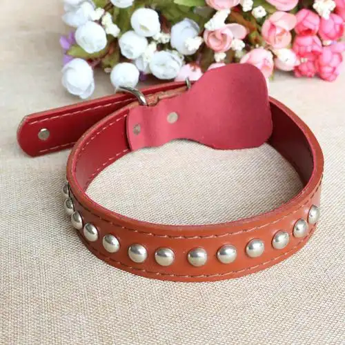 宠物牵引绳加厚双层牛皮时尚铆钉皮带项圈狗狗皮项圈
