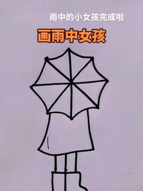 简笔画,画雨中女孩