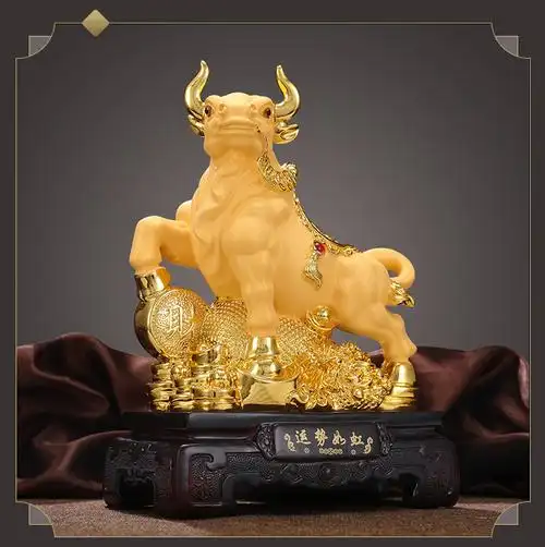 鑫大华威聚财生肖金牛摆件客厅办公室装饰2021牛年吉祥物新年贺岁伴手