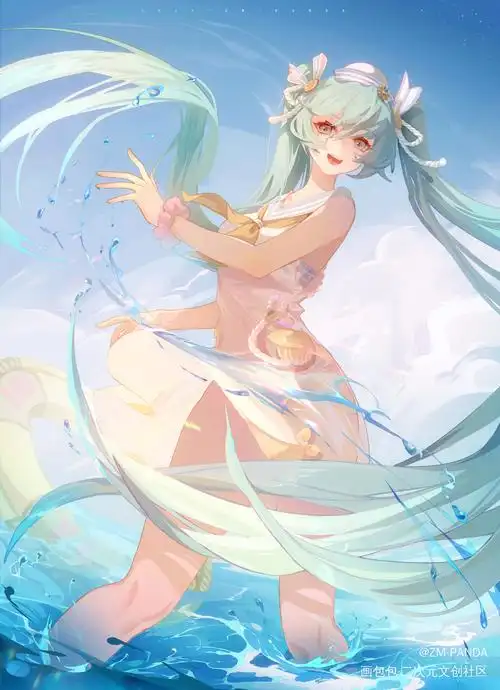 去游泳吗\15( ω_板绘同人绘画初音miku初音未来插画绘画作品