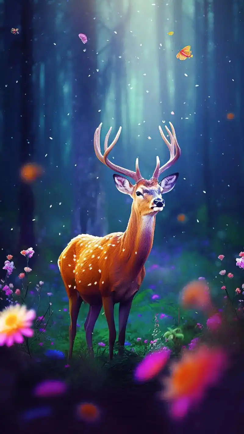 漂亮的梅花鹿在神奇的丛林中闪闪发光,据说看到它的人都会有好运 - 抖