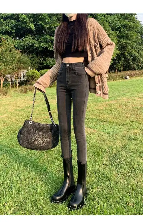 高腰纯黑色牛仔裤女2024年春夏新款紧身显瘦时尚百搭修身女装裤子