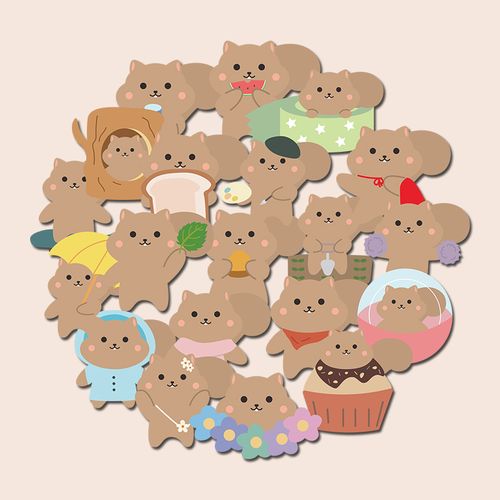 40张小松鼠卡通可爱装饰贴画滑板储物箱行李箱平板电脑笔记本手账水杯