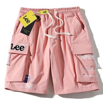 fkdkle工装短裤男夏季外穿ins潮牌宽松休闲中裤青少年百搭五分裤粉色