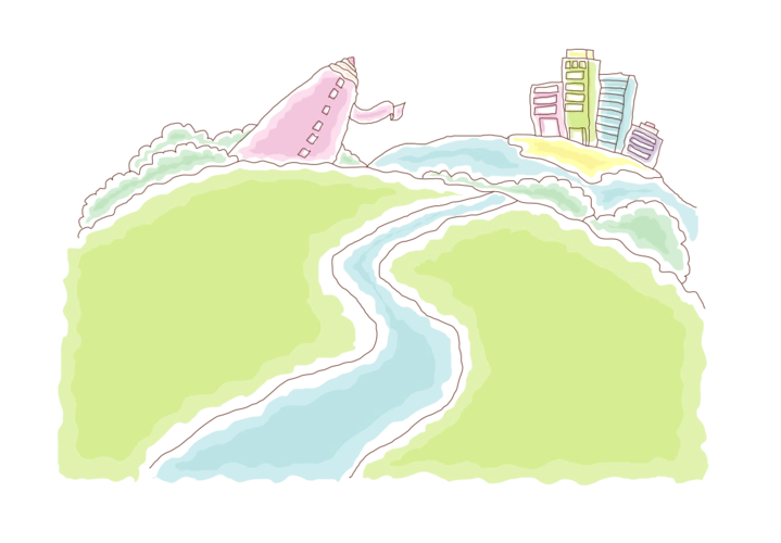 卡通手绘素描道路房子图片