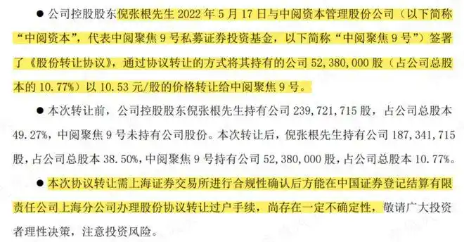倪老板拟将其持有的梦百合5,238万股股票,以10.