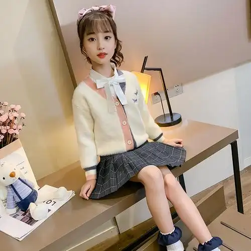 2020新款女童开衫水貂绒6毛衣7韩版外套8秋冬季儿童9针织10岁上衣