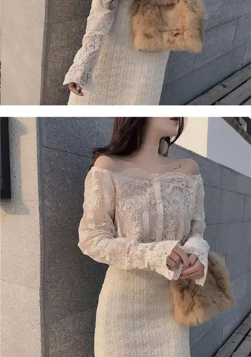 秋季一字领露肩蕾丝衫chic钩花蕾丝上衣打底衫长袖女2019新款春秋