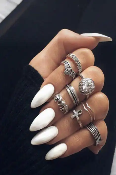 【雅昂丝美甲】尖头白色暗黑欧美网红同款ins风纯色假指甲成品