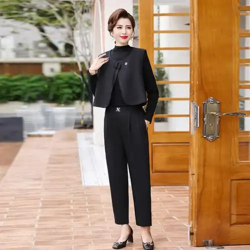妈妈秋装洋气三件套高贵阔太太套装中老年女装春秋气质外套40岁50