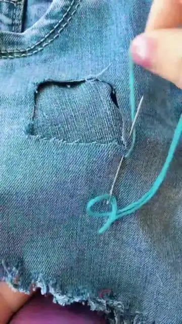 小妙招裤子破了个大洞,用这个针法缝补,很简单