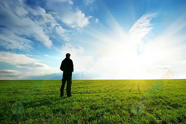 草地上人物背影高清图片下载