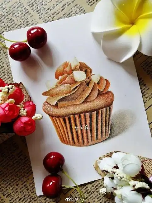 彩铅步骤彩铅小蛋糕