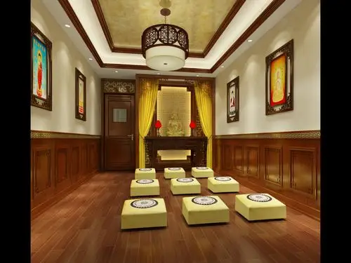 佛堂设计也是结合中国风格,采用红色,金色为主