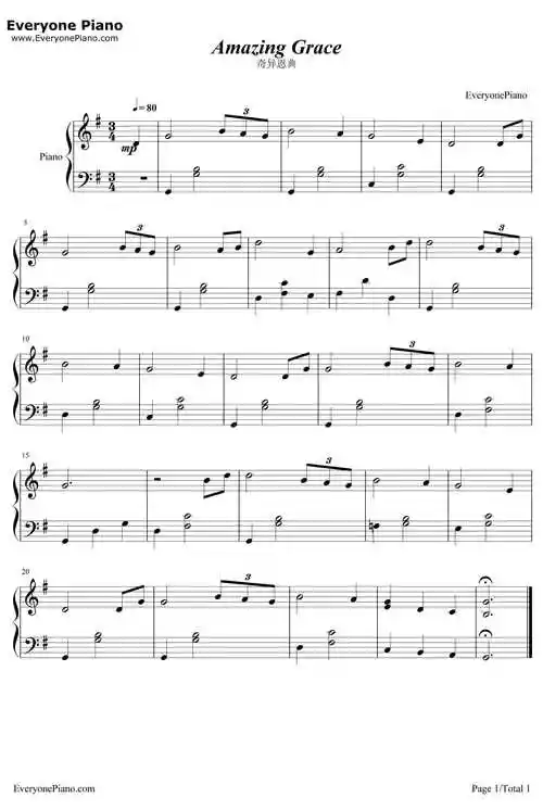 奇异恩典钢琴谱_约翰·牛顿