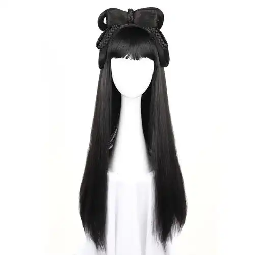 古装汉服一体式发髻 古装汉服造型假发黑长直 优雅蝴蝶发箍发排款