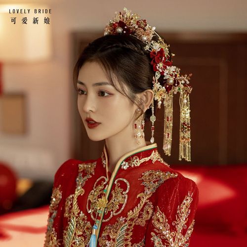 新款红色复古优雅琉璃花朵古典风中式婚礼新娘结婚凤冠头饰品