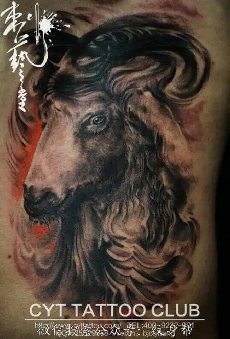 羊纹身侧腰纹身