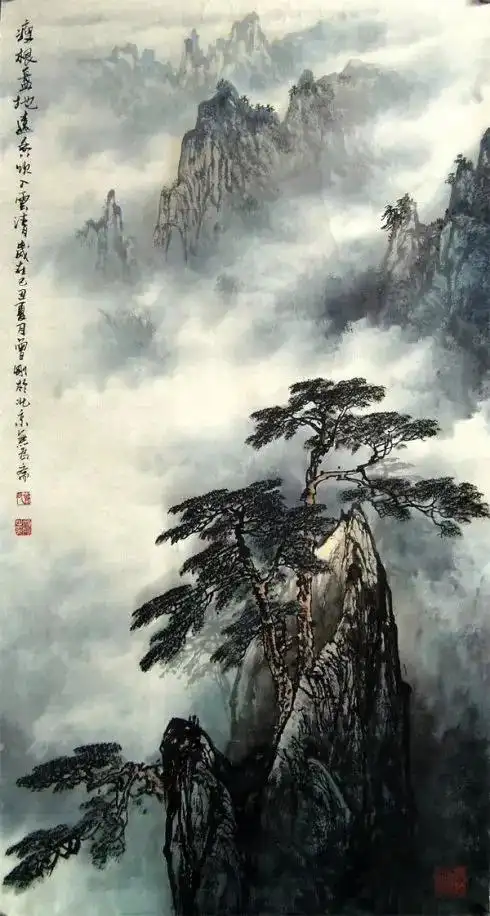 现代彩墨山水画法曾刚老师代表作品欣赏:早年拜师山水画家吴祥辉启蒙