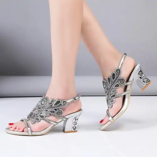 银色水钻女式凉鞋gs-l055src意大利时尚女士花式凉鞋水晶果冻鞋