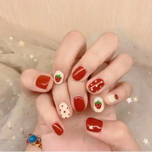 jiajianail手工定制甲片光疗穿戴孕妇假指甲可爱夏日草莓小清新