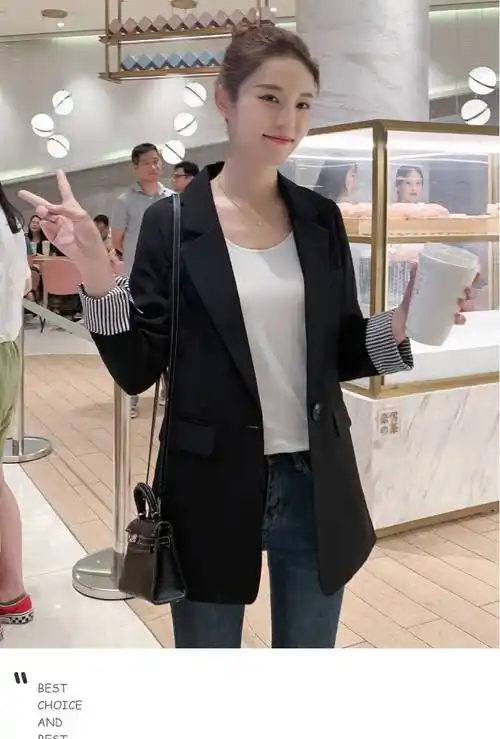 女装新款chic小西装外套女黑色七分袖春秋季新款休闲显瘦西服上衣厚款
