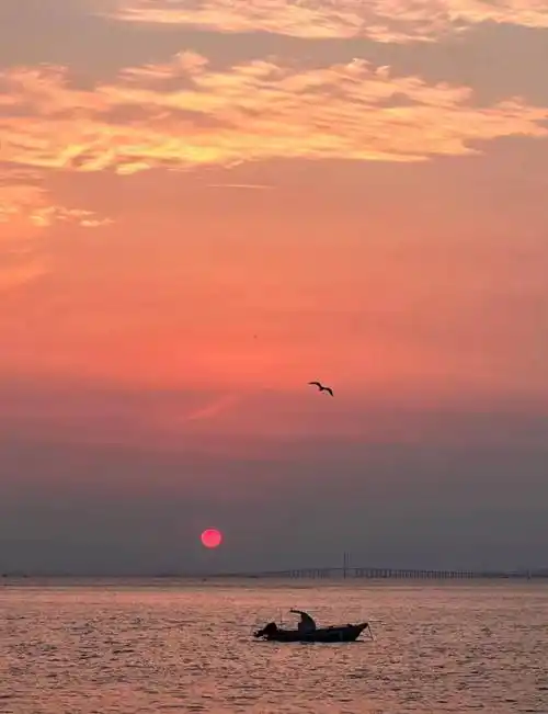 08 | 小乔cherry吹着凉爽的海风,漫步在傍晚的海边,霞光倒映在海面