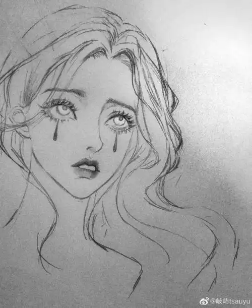 人物黑白动漫插画绘画线稿手绘女生男生长发短发转载二次元