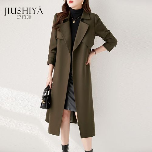 玖诗娅高级感风衣外套女新款卡其色英伦风垂感小个子精纺羊毛品牌