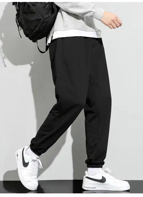 开仓破价啄木鸟轻奢品牌灰色运动裤男夏季薄款宽松束脚九分卫裤潮流加