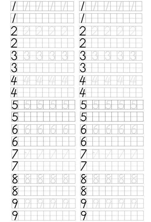 1-10数字练习表,word打印版.