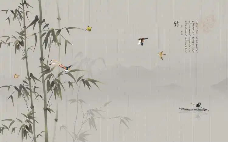 直播间3d立体视频拍摄背景布网红直播课程复古背景墙水墨古风背景 sp