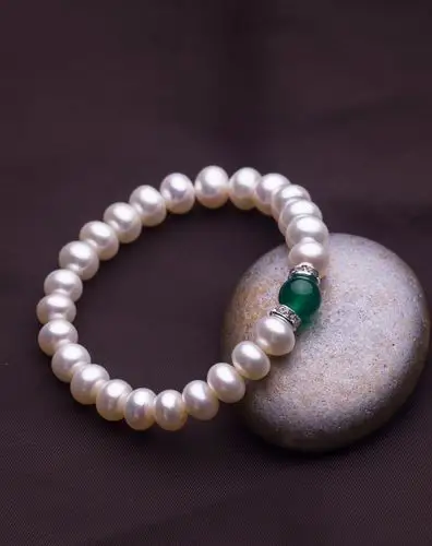 天然淡水珍珠配绿玛瑙手链78mm