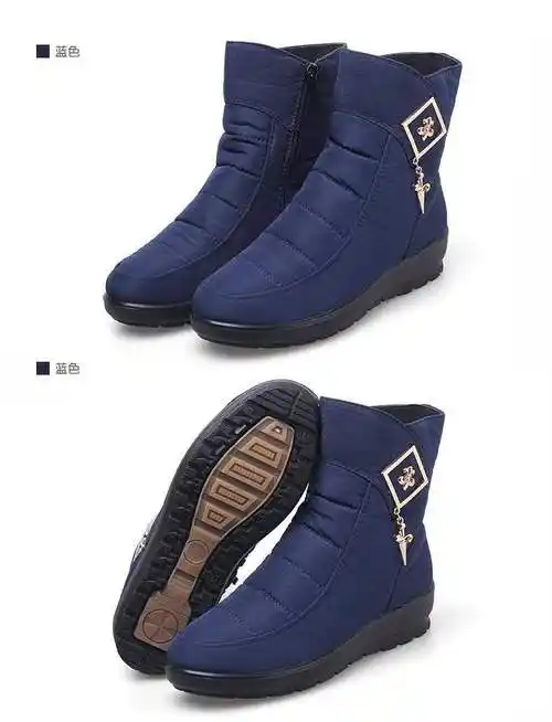 冬季保暖靴女中老年短筒雪地加绒孕妇防滑平底二层猪皮鞋软底加厚